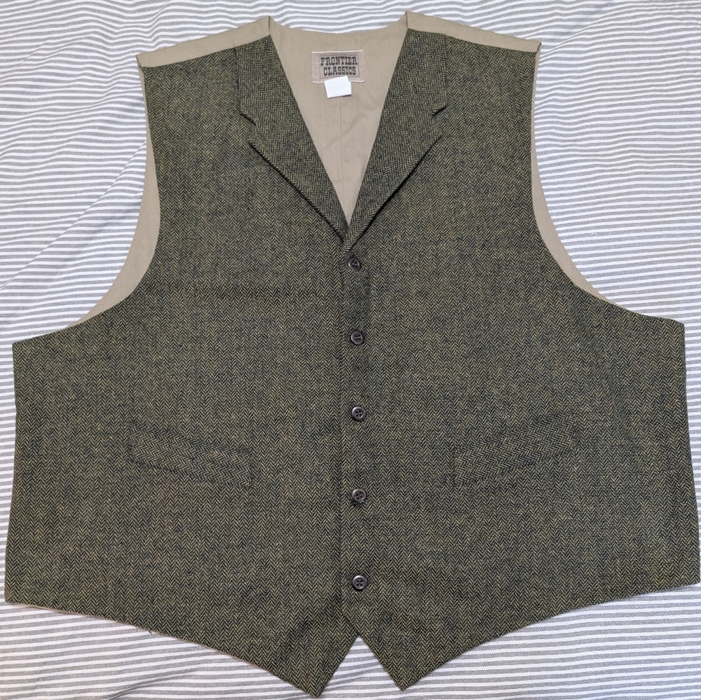 Green Tweed Button-Up Vest